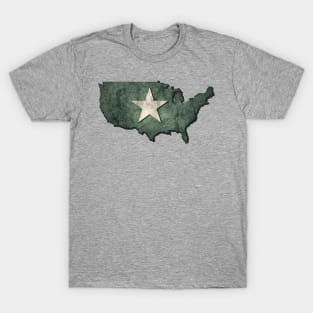 USA map in army green with bright star and grunge effect T-Shirt